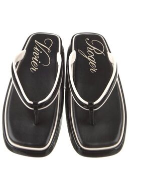 Roger Vivier Black and White Square-Toe Thong Sandals
